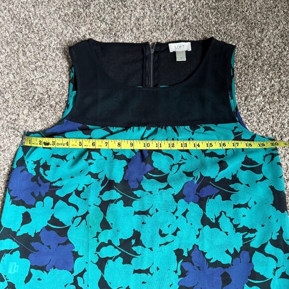 LOFT Sleeveless Sheer Panel Yoke Top Floral Blouse, Size M, Teal/Black/Purple - Picture 3 of 10